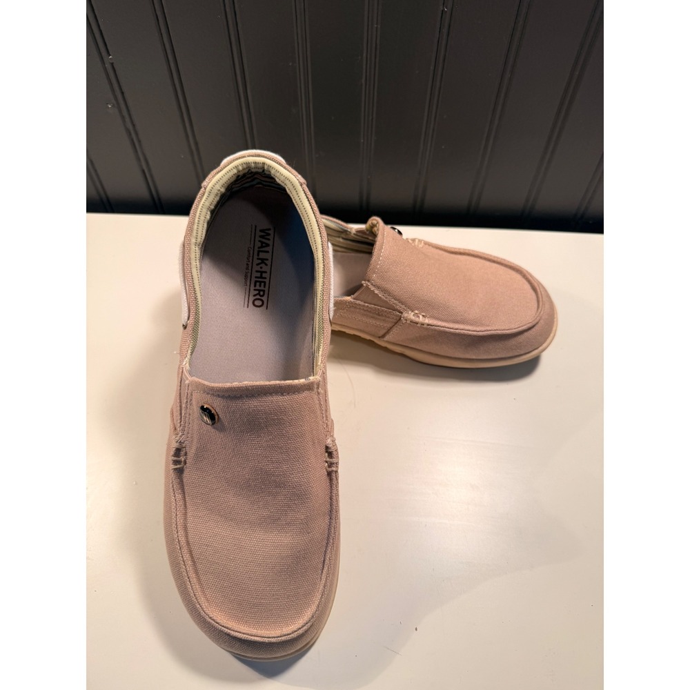 Walk Hero Womens Canvas Slip On Loafers Tan Arch Support Comfort Shoes Size 10